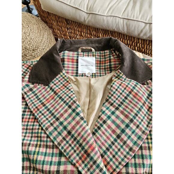 ANTHROPOLOGIE x AVEC LES FILLES Relaxed Plaid Wool Blend Blazer XL Patches - Picture 10 of 12